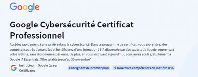 Google Cybersécurité Certificat Professionnel