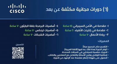  سيسكو تعلن (6) دورات مجانية عن_بعد   + شهادة
